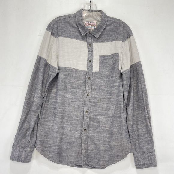 Mens Shirt Small Cotton Gray Color Block Button Up Long Sleeve Jeffrey Max - Picture 2 of 16